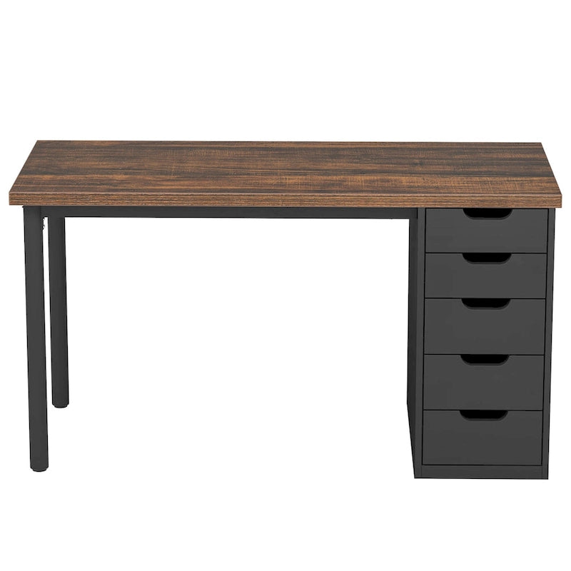 Bureau informatique de 47 pouces avec 5 tiroirs, en bois et métal, pour bureau ou salon