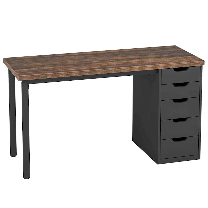 Bureau informatique de 47 pouces avec 5 tiroirs, en bois et métal, pour bureau ou salon
