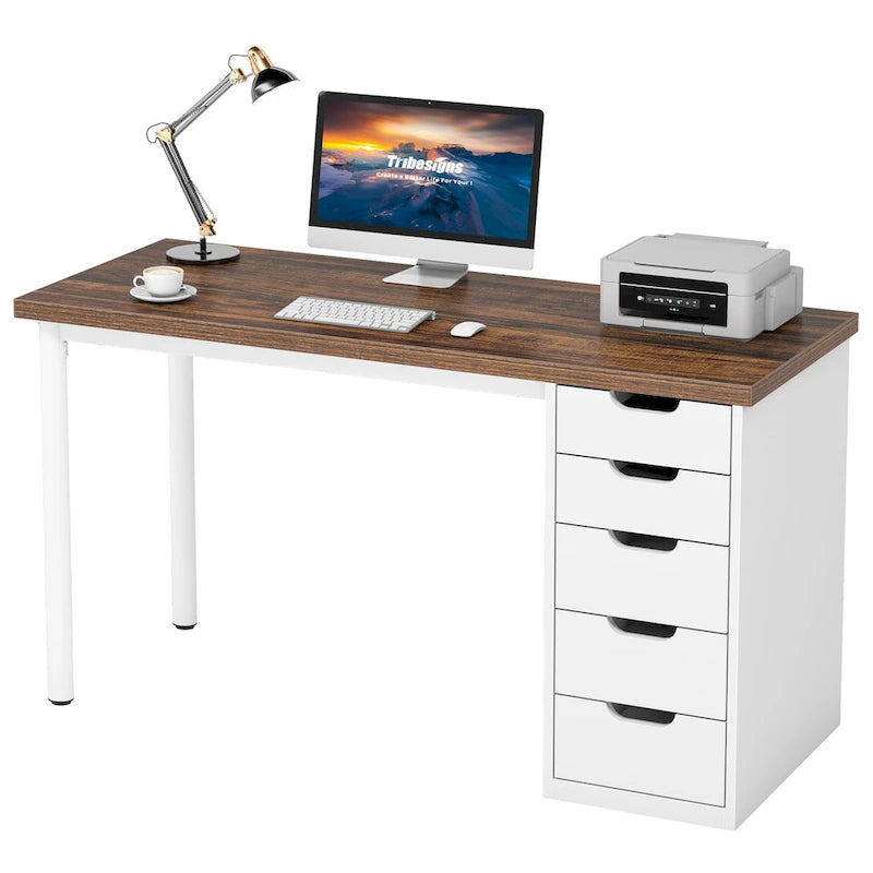Bureau informatique de 47 pouces avec 5 tiroirs, en bois et métal, pour bureau ou salon