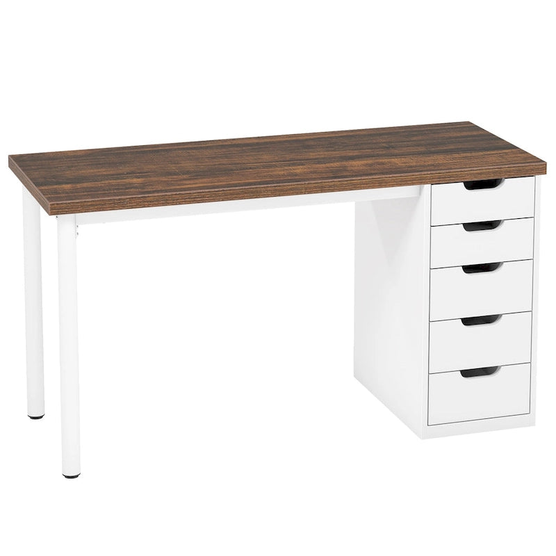 Bureau informatique de 47 pouces avec 5 tiroirs, en bois et métal, pour bureau ou salon