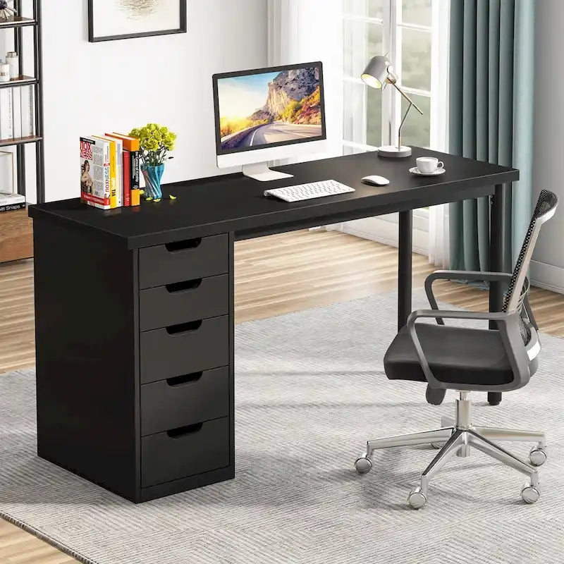 Bureau informatique de 47 pouces avec 5 tiroirs, en bois et métal, pour bureau ou salon