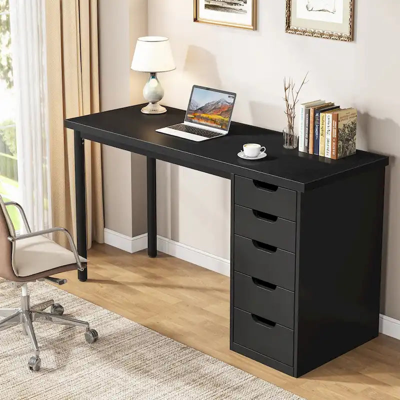 Bureau informatique de 47 pouces avec 5 tiroirs, en bois et métal, pour bureau ou salon