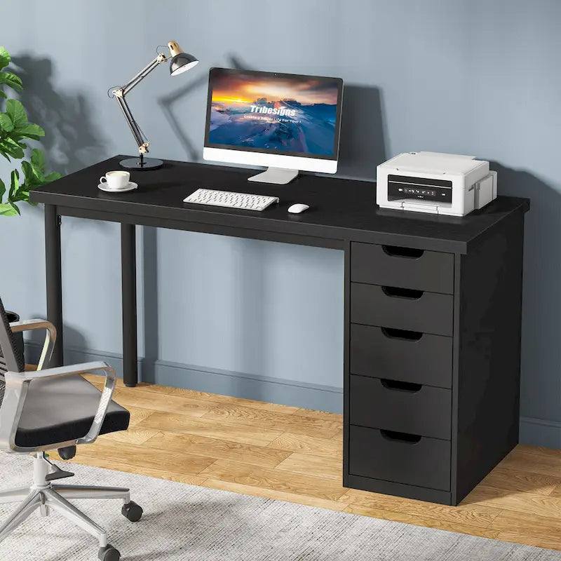 Bureau informatique de 47 pouces avec 5 tiroirs, en bois et métal, pour bureau ou salon