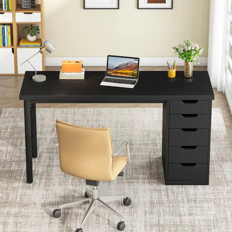 Bureau informatique de 47 pouces avec 5 tiroirs, en bois et métal, pour bureau ou salon