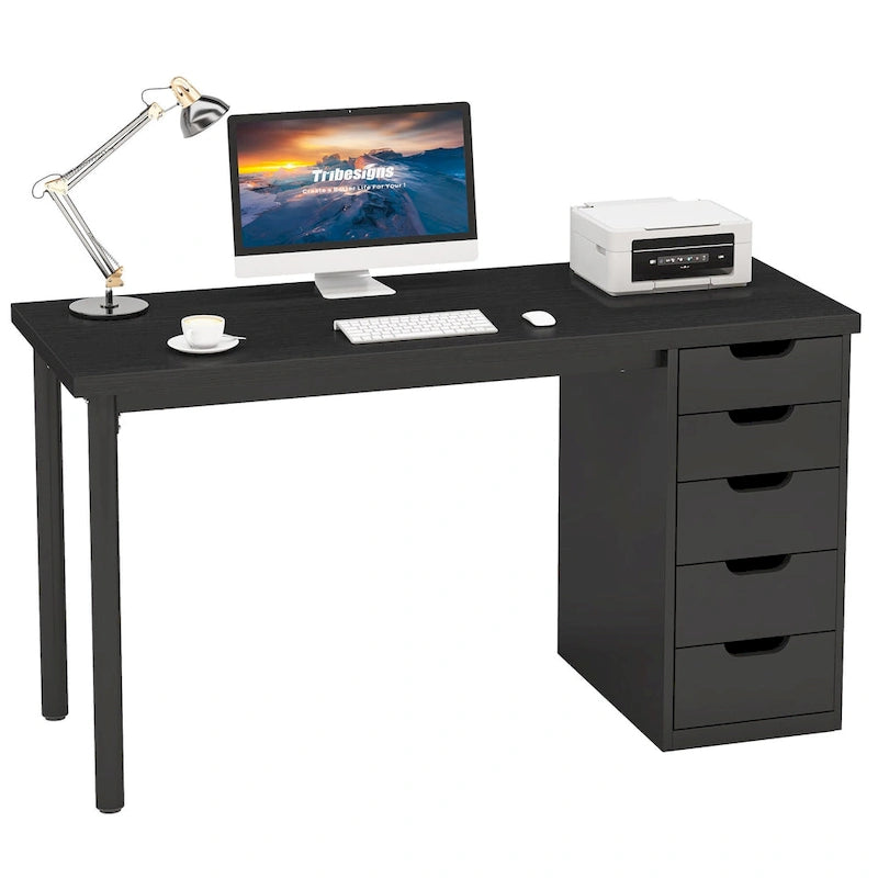 Bureau informatique de 47 pouces avec 5 tiroirs, en bois et métal, pour bureau ou salon