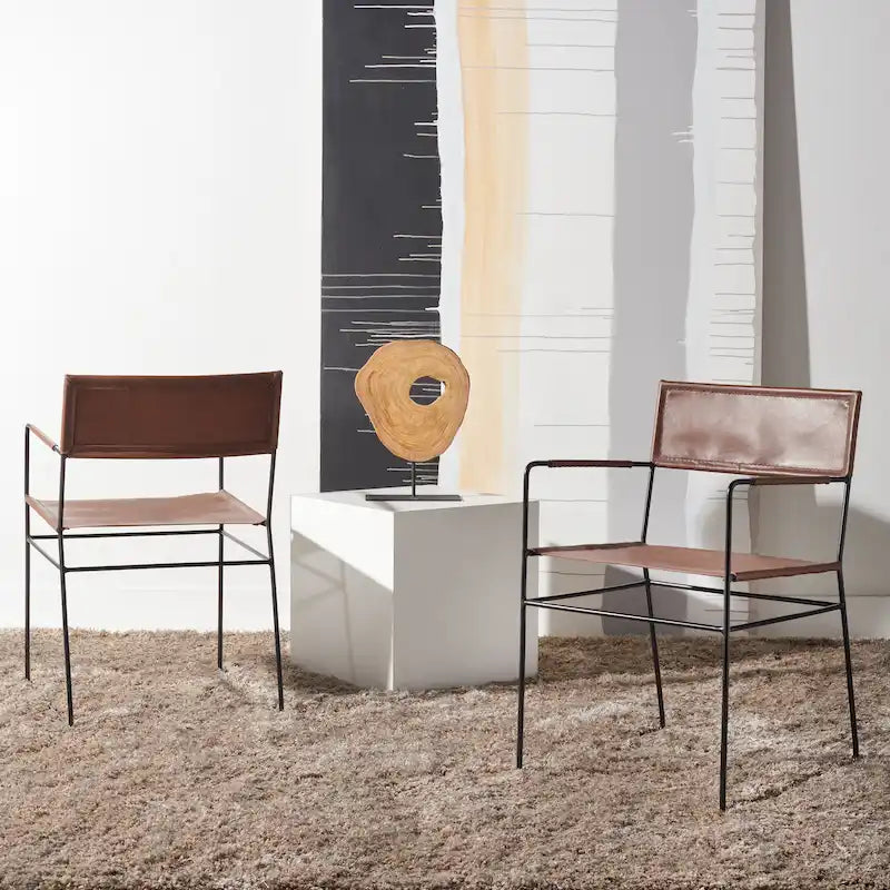 Chaise de salle à manger en cuir (lot de 2) - 21,7 L x 19,7 P x 31,9 H - 22Lx20Px32H