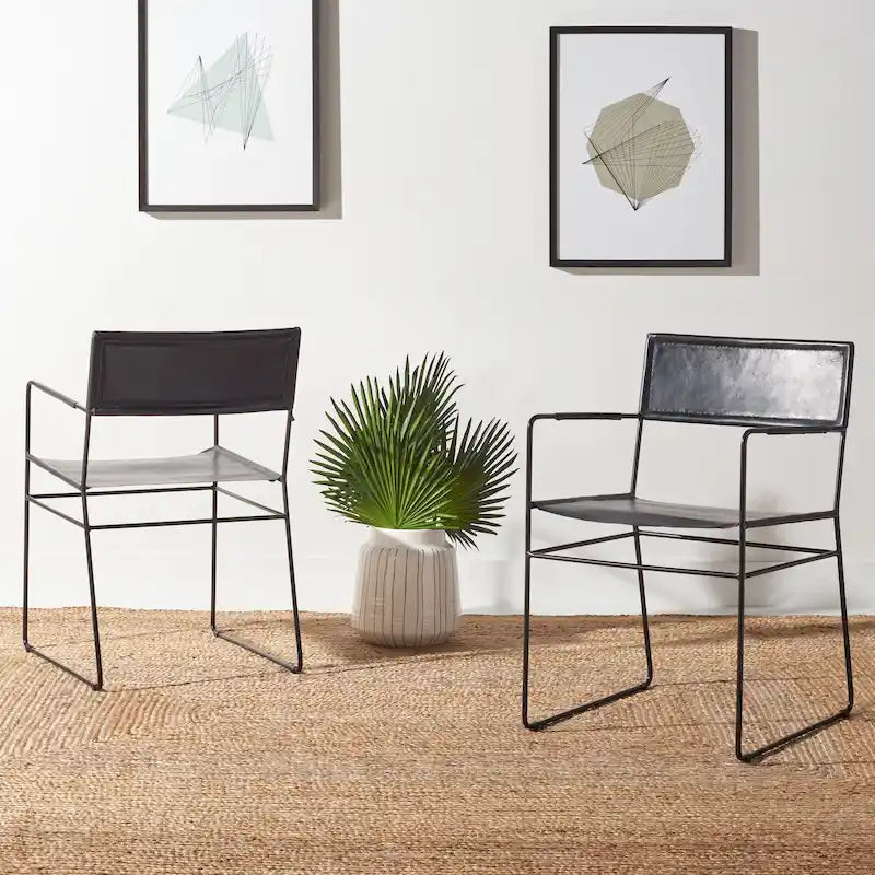 Chaise de salle à manger en cuir (lot de 2) - 21,7 L x 19,7 P x 31,9 H - 22Lx20Px32H