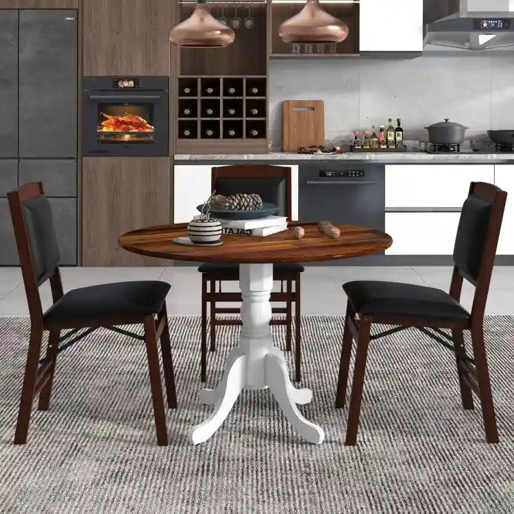 Table de salle à manger en bois avec plateau rond et pieds en tréteaux incurvés - 39.37 x 39.37 x 28.74