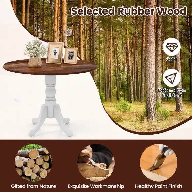 Table de salle à manger en bois avec plateau rond et pieds en tréteaux incurvés - 39.37 x 39.37 x 28.74