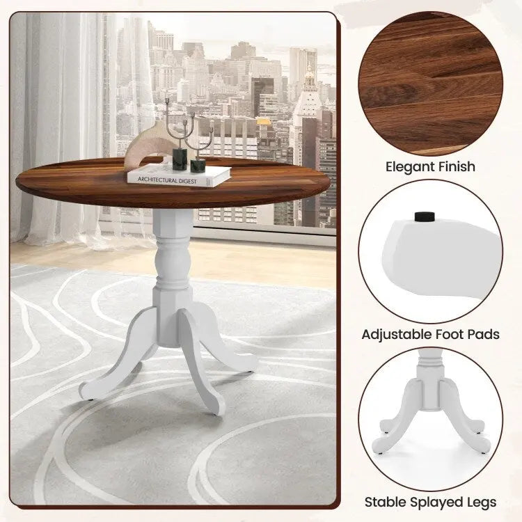 Table de salle à manger en bois avec plateau rond et pieds en tréteaux incurvés - 39.37 x 39.37 x 28.74