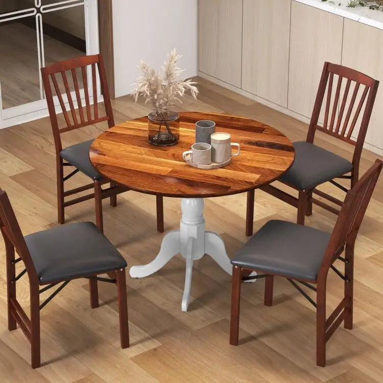 Table de salle à manger en bois avec plateau rond et pieds en tréteaux incurvés - 39.37 x 39.37 x 28.74