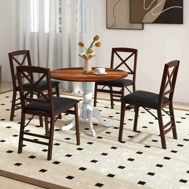 Table de salle à manger en bois avec plateau rond et pieds en tréteaux incurvés - 39.37 x 39.37 x 28.74