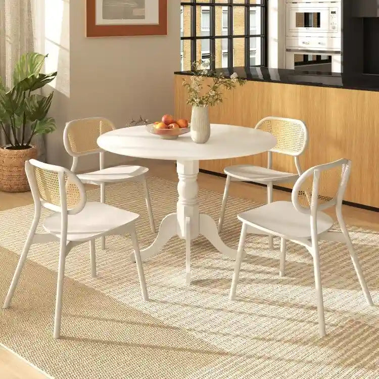 Table de salle à manger en bois avec plateau rond et pieds en tréteaux incurvés - 39.37 x 39.37 x 28.74