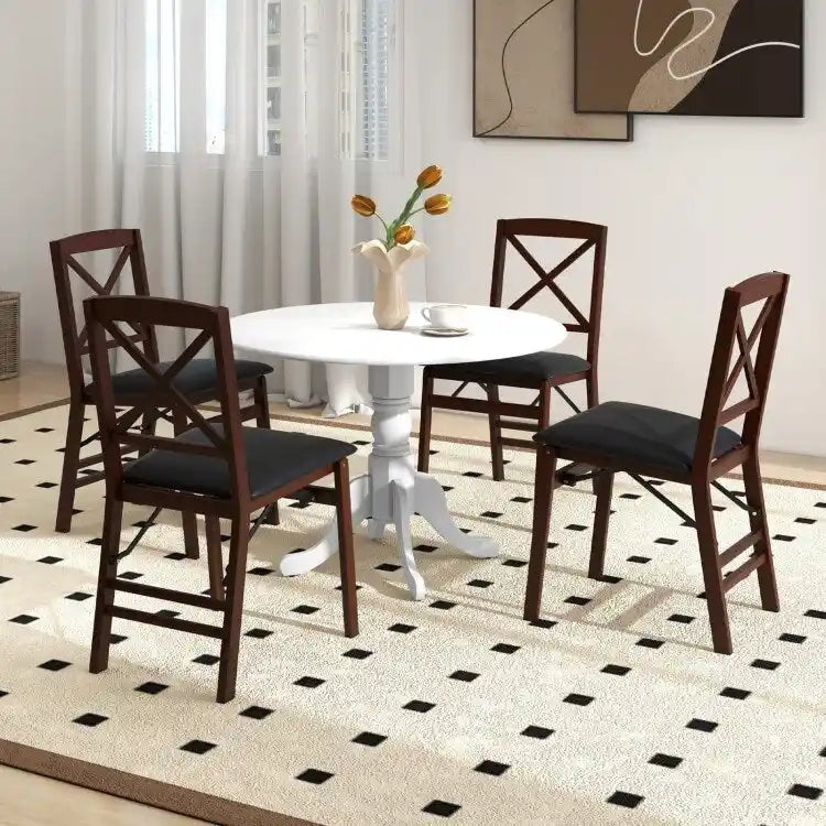 Table de salle à manger en bois avec plateau rond et pieds en tréteaux incurvés - 39.37 x 39.37 x 28.74