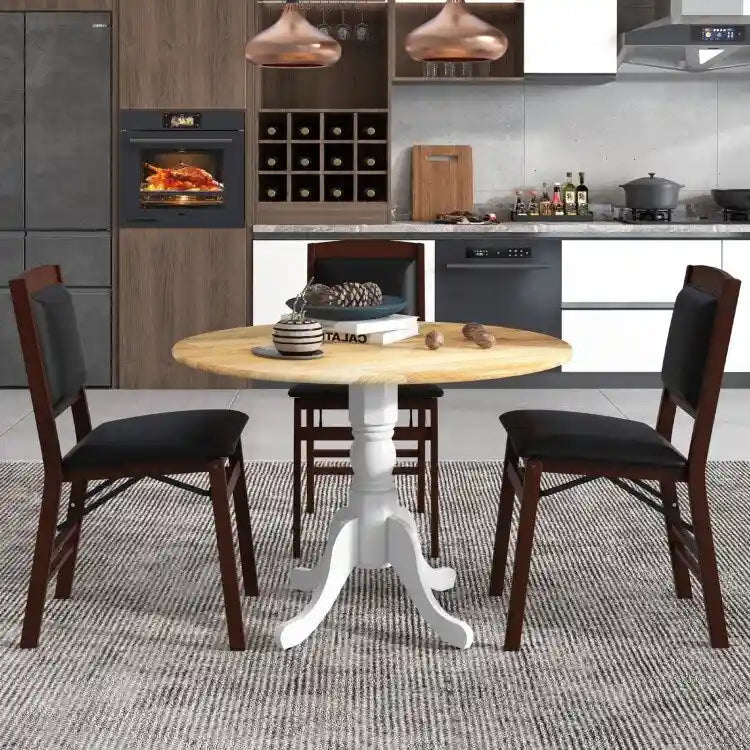 Table de salle à manger en bois avec plateau rond et pieds en tréteaux incurvés - 39.37 x 39.37 x 28.74