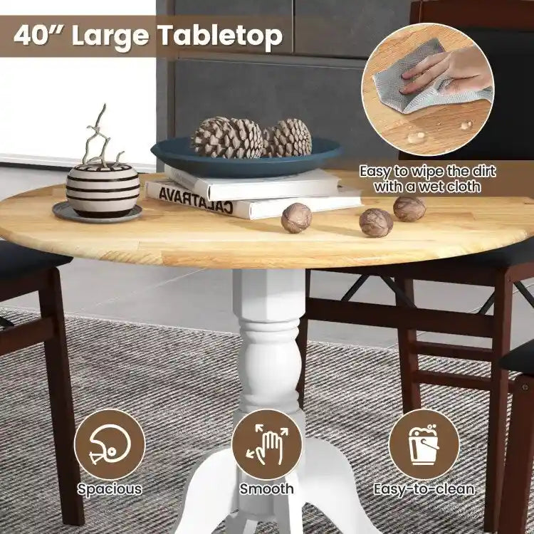 Table de salle à manger en bois avec plateau rond et pieds en tréteaux incurvés - 39.37 x 39.37 x 28.74