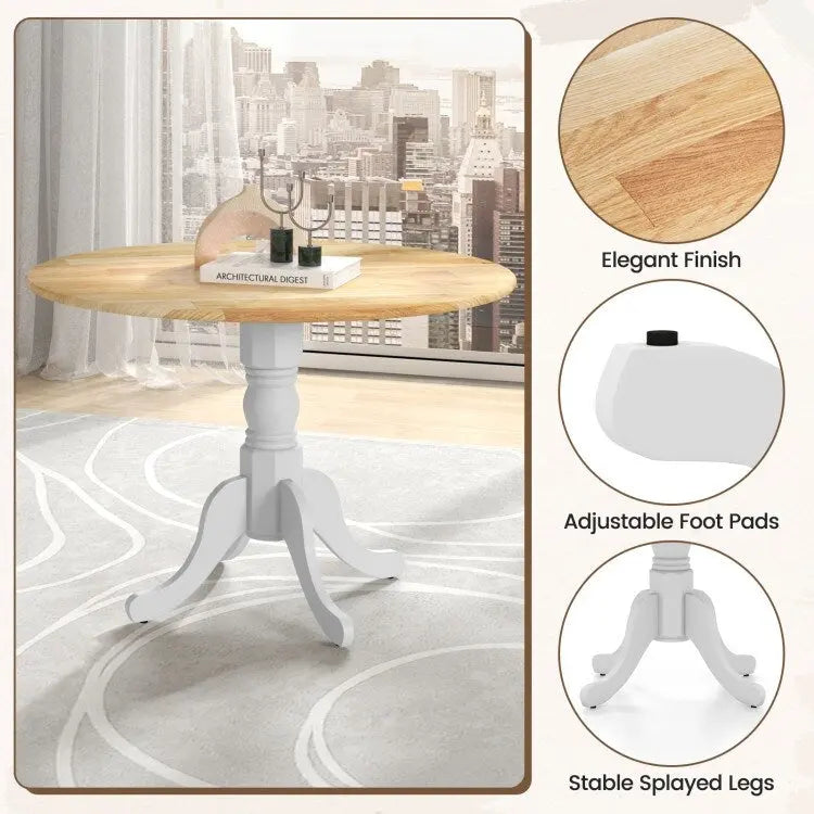 Table de salle à manger en bois avec plateau rond et pieds en tréteaux incurvés - 39.37 x 39.37 x 28.74