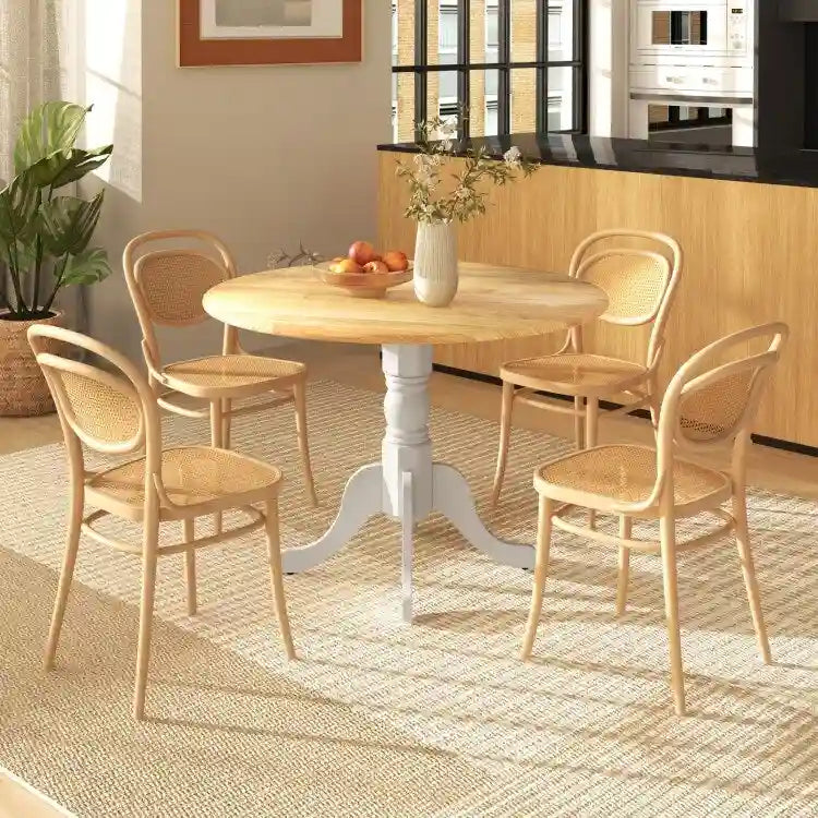 Table de salle à manger en bois avec plateau rond et pieds en tréteaux incurvés - 39.37 x 39.37 x 28.74