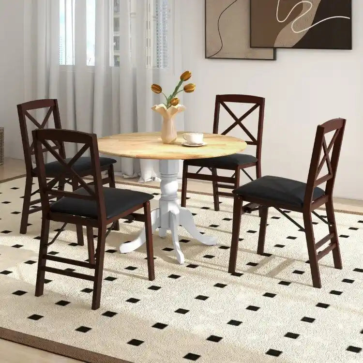 Table de salle à manger en bois avec plateau rond et pieds en tréteaux incurvés - 39.37 x 39.37 x 28.74