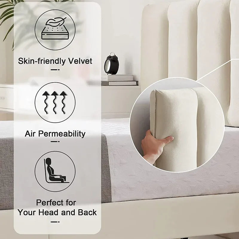Cadre de lit avec tiroirs de rangement, Lit plateforme rembourré avec tête de lit ajustable