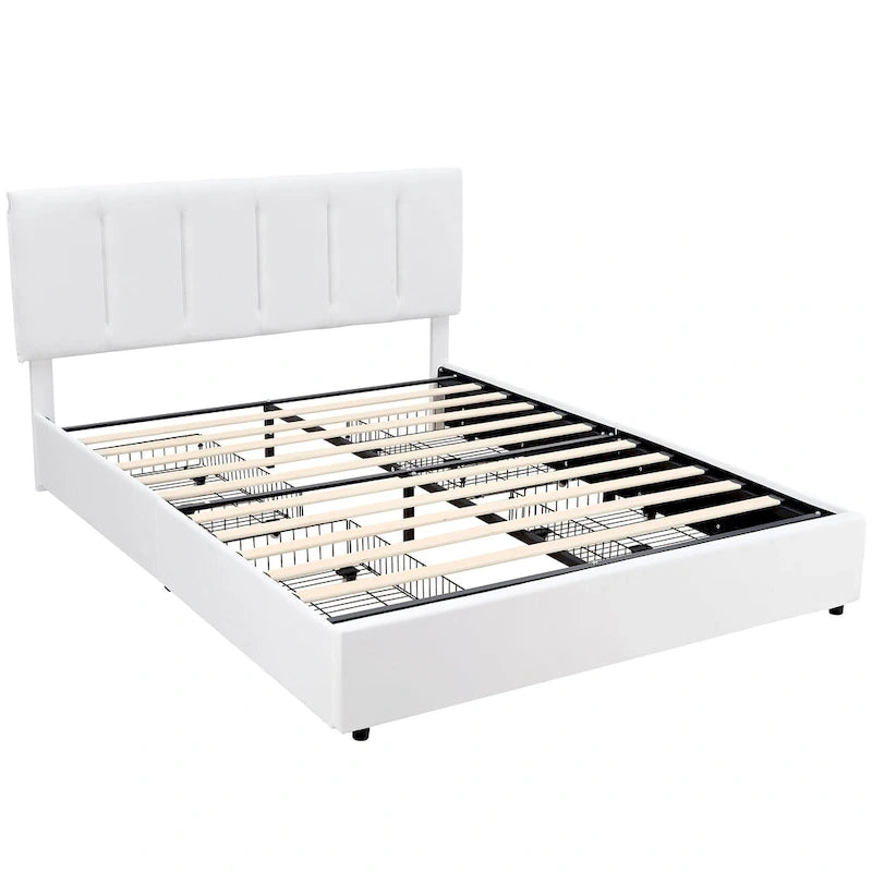 Cadre de lit avec tiroirs de rangement, Lit plateforme rembourré avec tête de lit ajustable