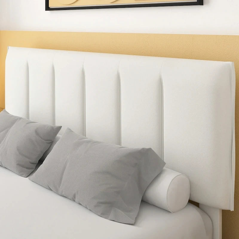 Cadre de lit avec tiroirs de rangement, Lit plateforme rembourré avec tête de lit ajustable