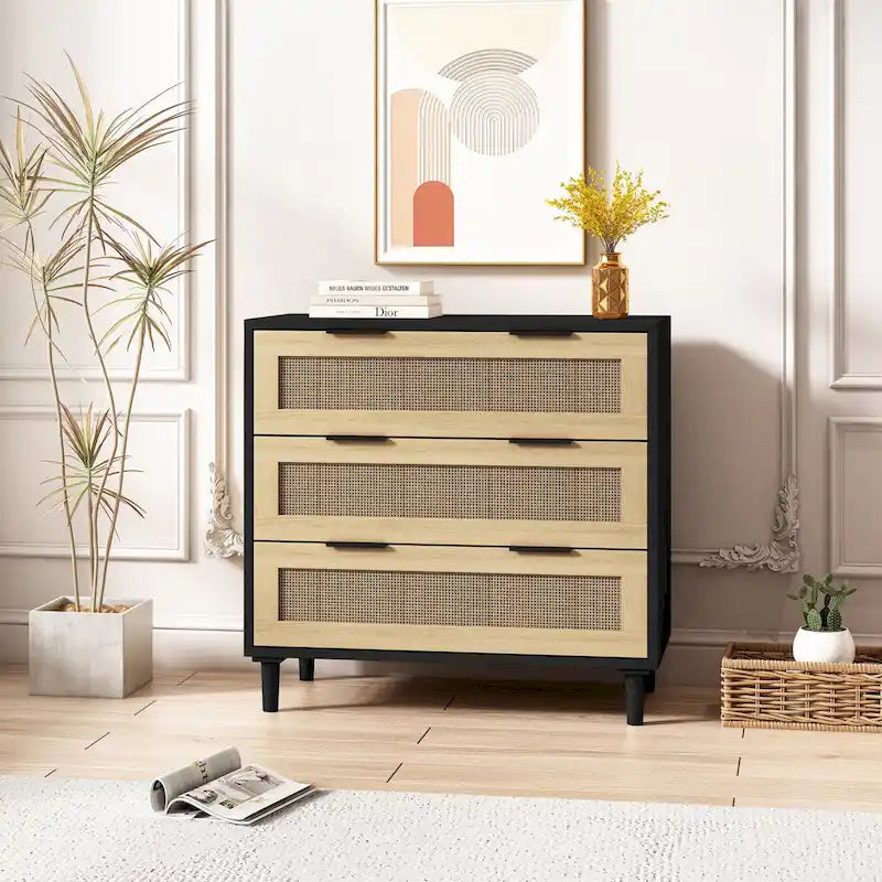 Commode en rotin à 3 tiroirs