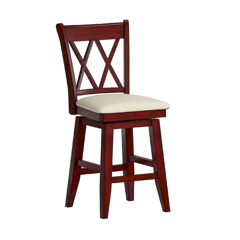 Tabouret de bar pivotant en bois à double dossier en X