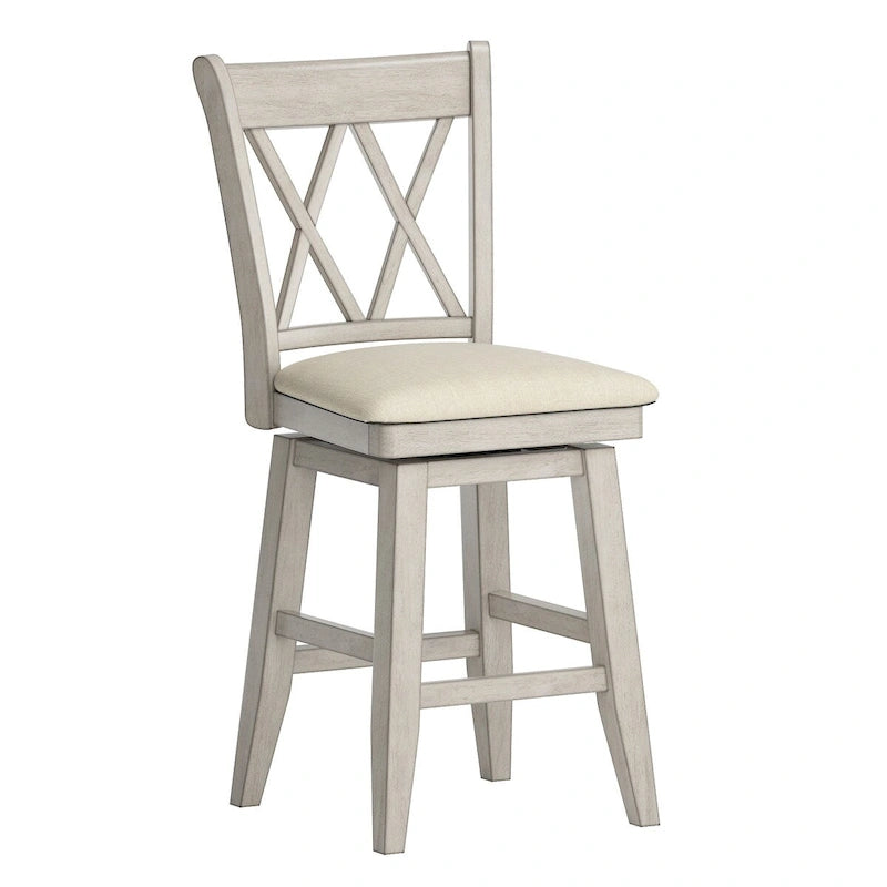 Tabouret de bar pivotant en bois à double dossier en X