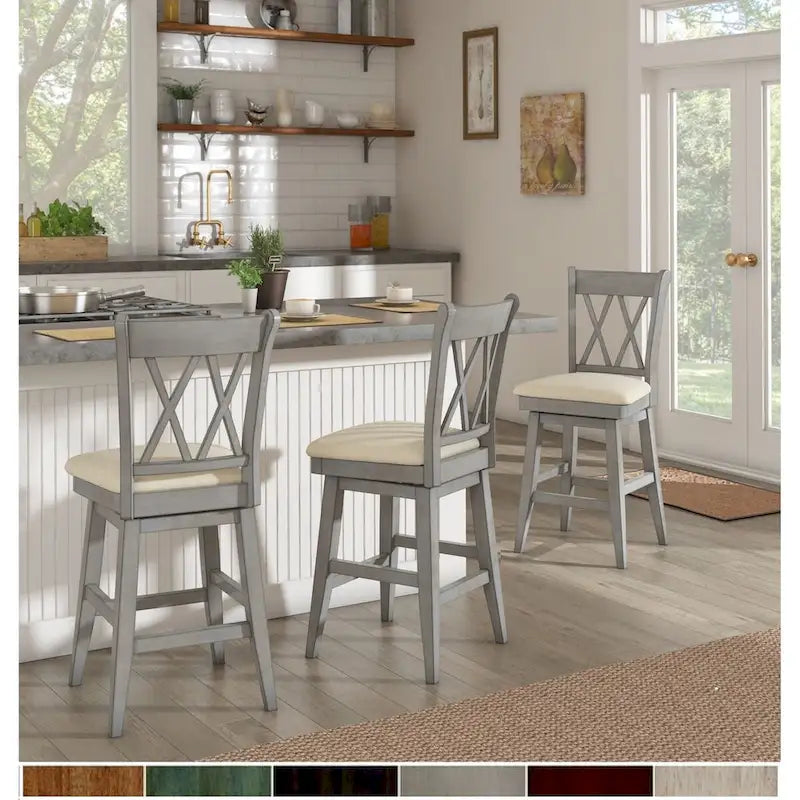 Eleanor Double X Back Wood Swivel Bar Stool by iNSPIRE Q Classic