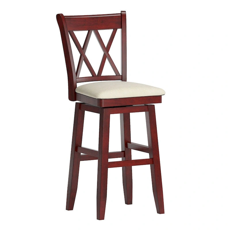 Tabouret de bar pivotant en bois à double dossier en X