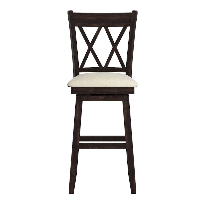 Tabouret de bar pivotant en bois à double dossier en X