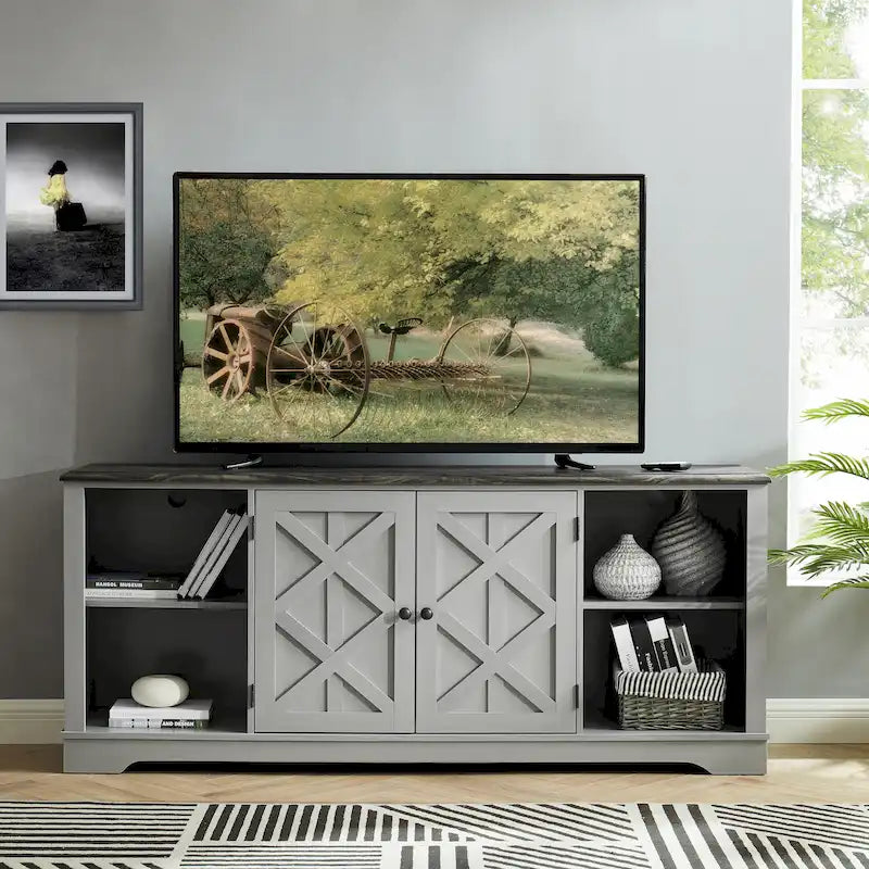 Meuble TV rustique extra-large de 178 cm pour téléviseurs de 80 pouces - Fini bois naturel