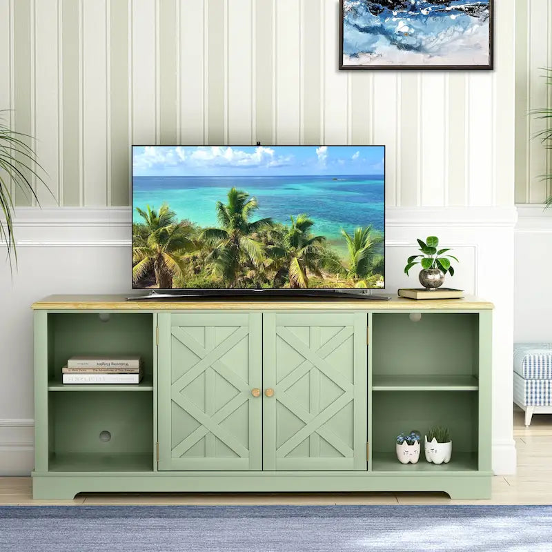 Meuble TV rustique extra-large de 178 cm pour téléviseurs de 80 pouces - Fini bois naturel