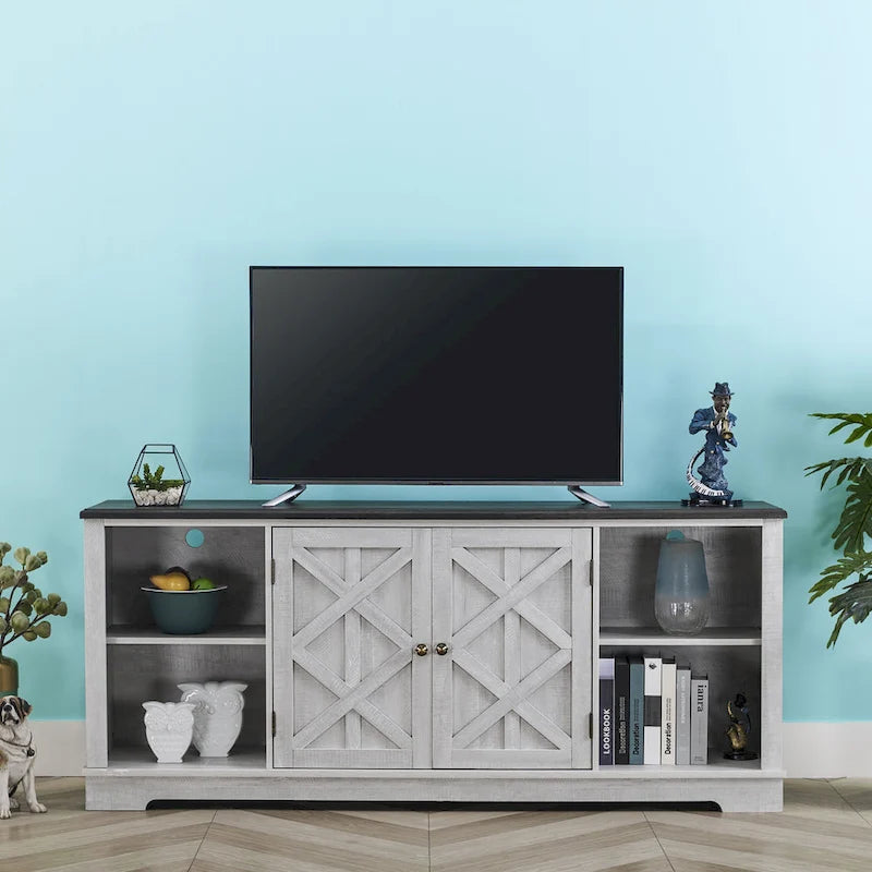Meuble TV rustique extra-large de 178 cm pour téléviseurs de 80 pouces - Fini bois naturel