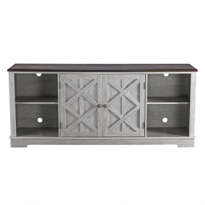 Meuble TV rustique extra-large de 178 cm pour téléviseurs de 80 pouces - Fini bois naturel