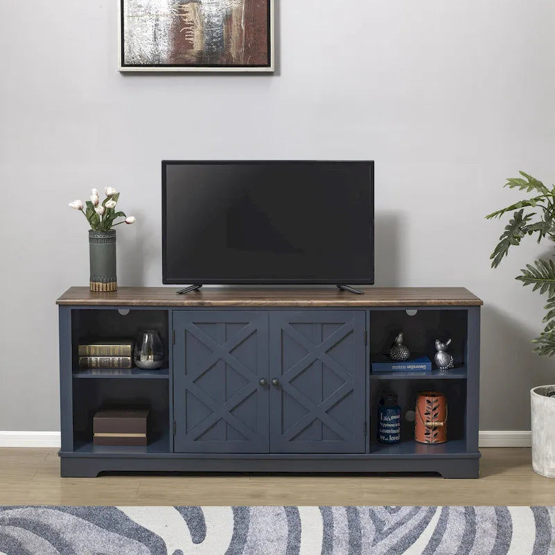 Meuble TV rustique extra-large de 178 cm pour téléviseurs de 80 pouces - Fini bois naturel