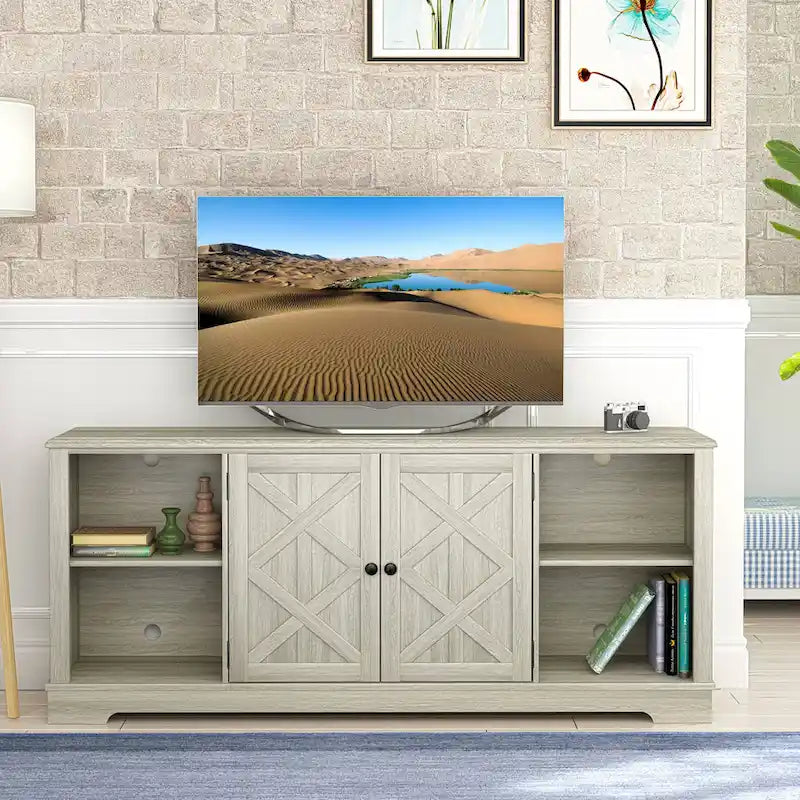 Meuble TV rustique extra-large de 178 cm pour téléviseurs de 80 pouces - Fini bois naturel