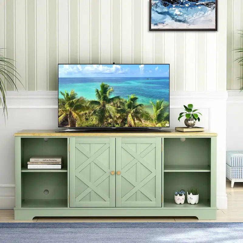 Meuble TV rustique extra-large de 178 cm pour téléviseurs de 80 pouces - Fini bois naturel