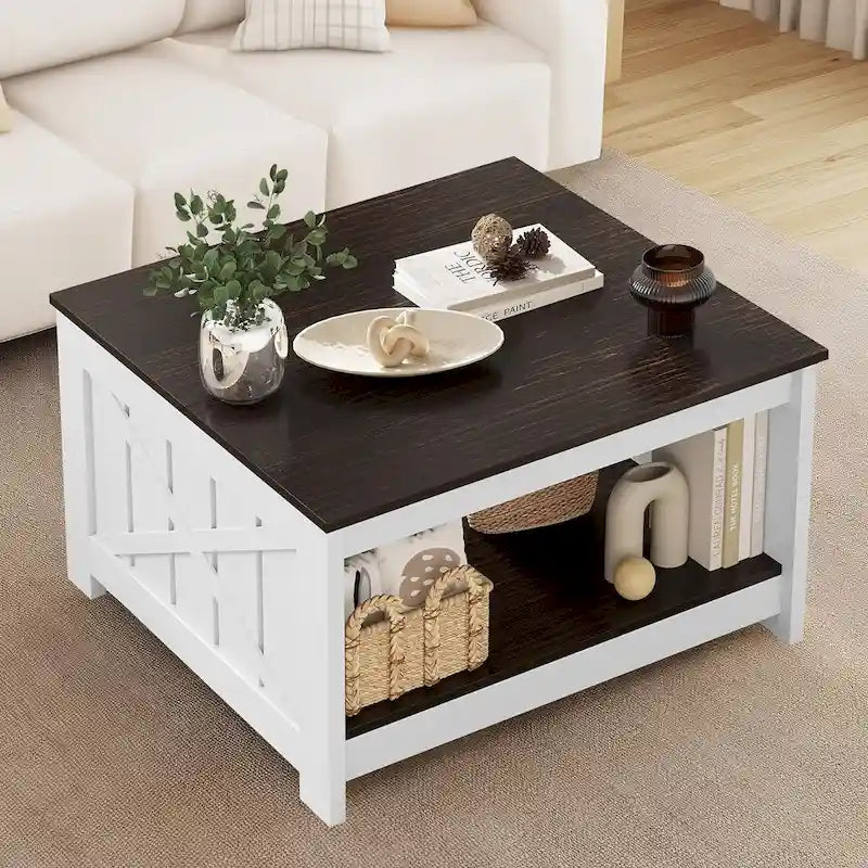 Table basse de ferme avec rangement pour salon, table basse carrée