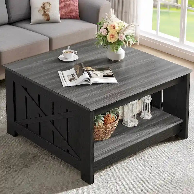 Table basse de ferme avec rangement pour salon, table basse carrée