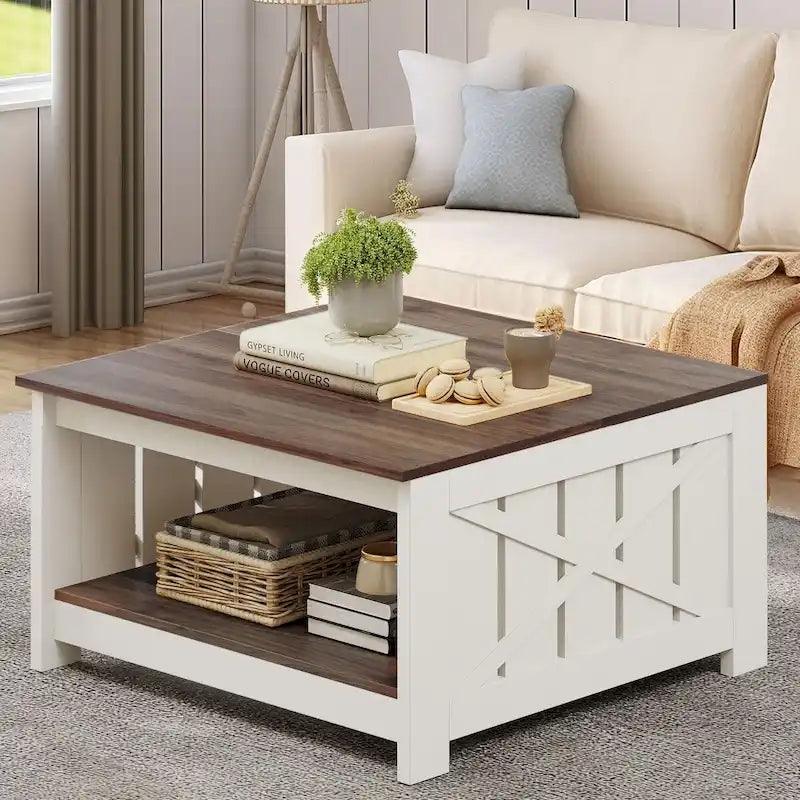 Table basse de ferme avec rangement pour salon, table basse carrée