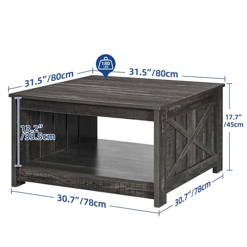 Table basse de ferme avec rangement pour salon, table basse carrée