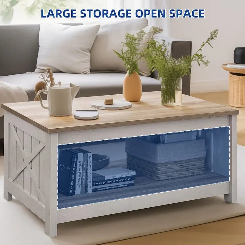 Table basse de ferme avec rangement pour salon, table basse carrée