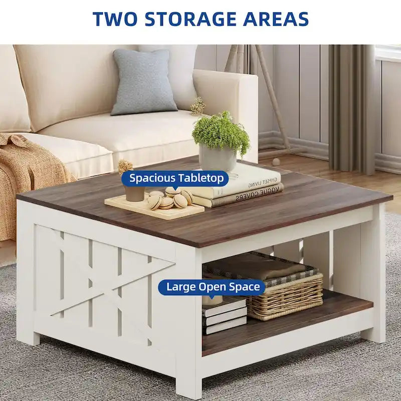 Table basse de ferme avec rangement pour salon, table basse carrée