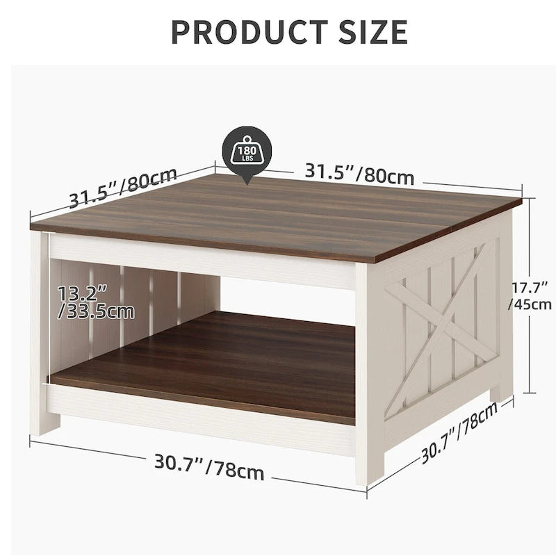 Table basse de ferme avec rangement pour salon, table basse carrée