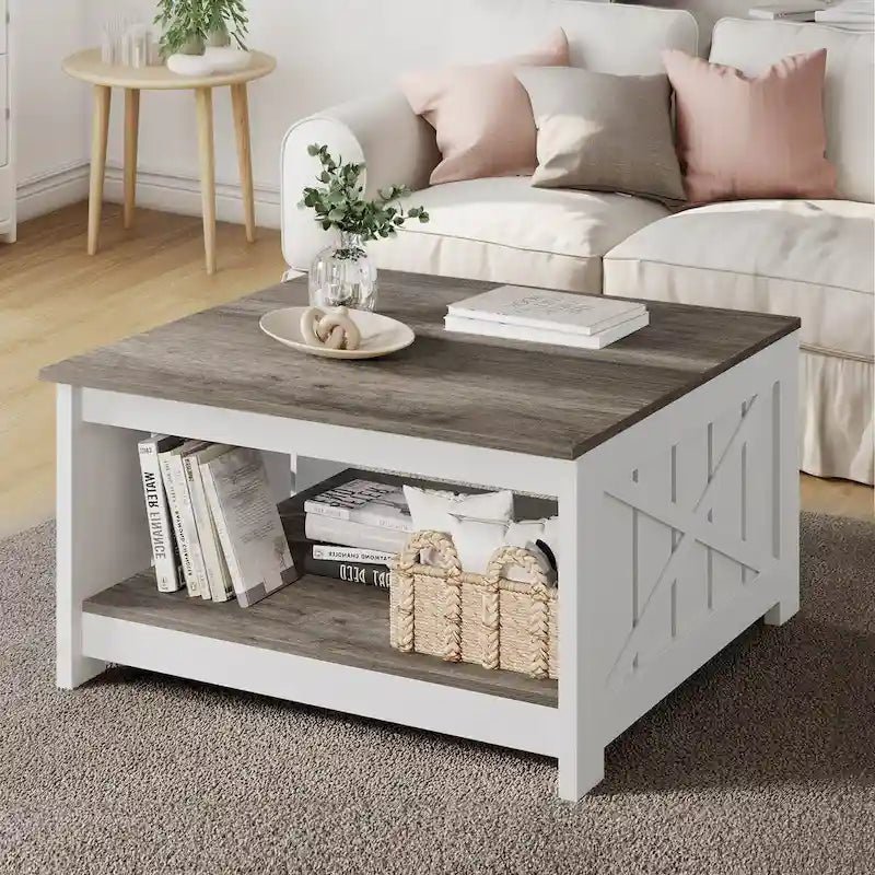 Table basse de ferme avec rangement pour salon, table basse carrée