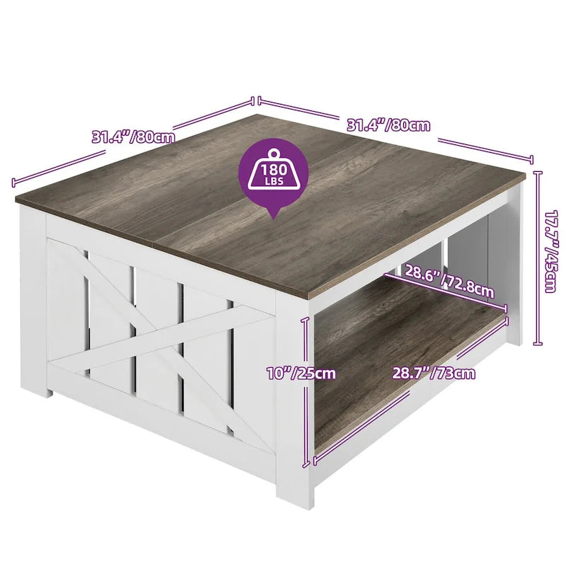 Table basse de ferme avec rangement pour salon, table basse carrée