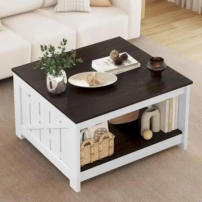 Table basse de ferme avec rangement pour salon, table basse carrée