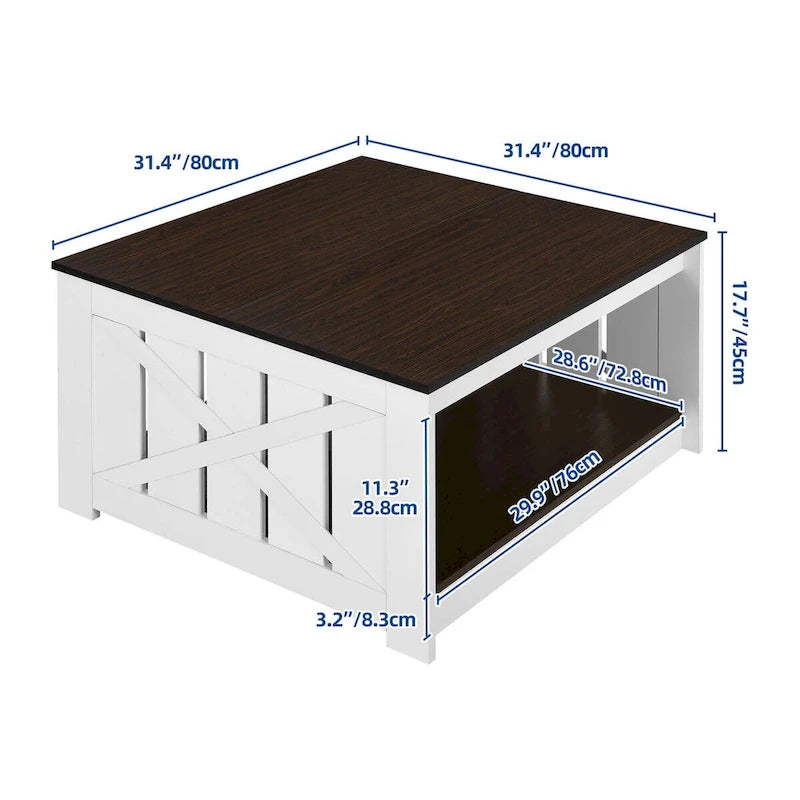 Table basse de ferme avec rangement pour salon, table basse carrée